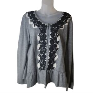 NY Collection Lace and Beaded Peplum Cardigan